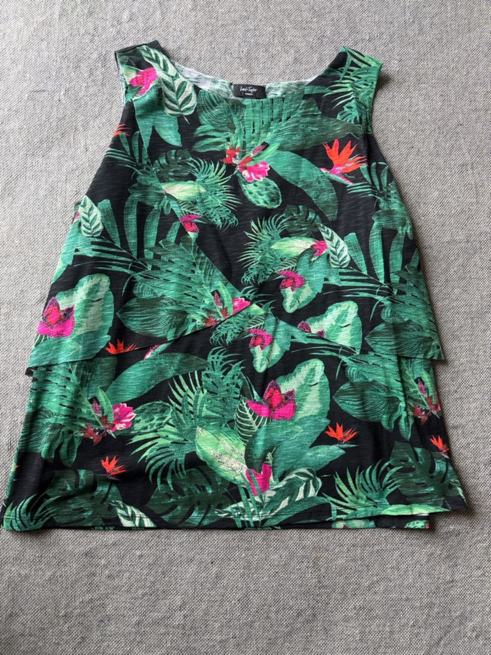 Lord & Taylor Black Tropical Leaf Layered Camisole with Pink and Orange Accents